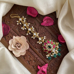 Vriksham Precious Jadau Kundan Lotus Maang Tikka-White Tear Drop-J2887