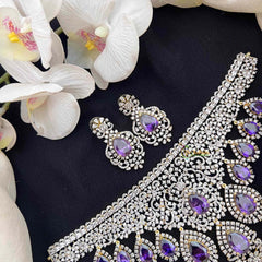 Vriksham Radiant American Diamond V-Shape Choker With Purple Teardrop Fringe Choker Neckpiec-G21552