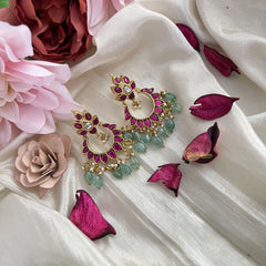 Vriksham Exquisite Chandbali Kundan Jadau Earring-Red White-Aqua Green Bead-J3207