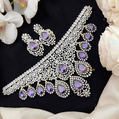 Vriksham Radiant American Diamond V-Shape Choker With Purple Teardrop Fringe Choker Neckpiec-G21552