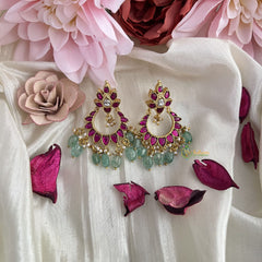 Vriksham Exquisite Chandbali Kundan Jadau Earring-Red White-Aqua Green Bead-J3207