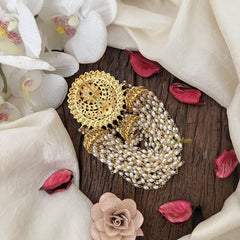 Vriksham Traditional Floral Design With Side Pearl Jhumar Jada Billai-Green Red-G19269