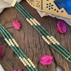 Vriksham Elegant Floral with Two Side Peacock Kundan Jadau Beaded Mala-White-J2915