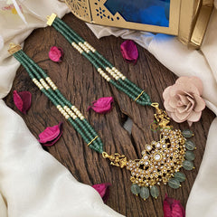 Vriksham Elegant Floral with Two Side Peacock Kundan Jadau Beaded Mala-White-J2915