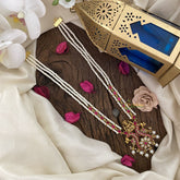 Vriksham Dual Peacock With Lakshmi Kundan Jadau White Beaded Mala-J2913