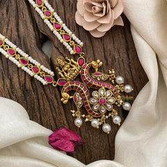 Vriksham Dual Peacock With Lakshmi Kundan Jadau White Beaded Mala-J2913