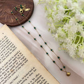 Vriksham Elegant Pendant & Green Bead Dealing Alike Anti Tarnish Necklace Chain-G20946