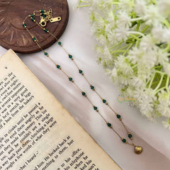 Vriksham Elegant Pendant & Green Bead Dealing Alike Anti Tarnish Necklace Chain-G20946
