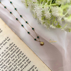Vriksham Elegant Pendant & Green Bead Dealing Alike Anti Tarnish Necklace Chain-G20946