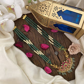 Vriksham Elegant Floral with Two Side Peacock Kundan Jadau Beaded Mala-Red-J2914