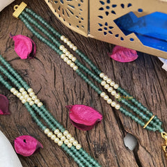 Vriksham Elegant Floral with Two Side Peacock Kundan Jadau Beaded Mala-Red-J2914