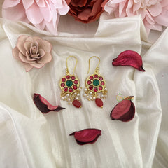 Vriksham Circle Shape Hook Earring-Pearls-Red Green-Red Bead-J3190
