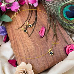 Vriksham Classic Blue Oval shaped Single Pendant Invisible Chain-KG22305