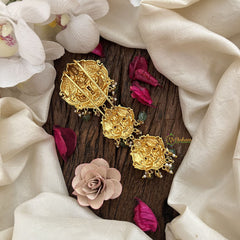 Vriksham Traditional Gold Plated Lakshmi 3 Layer Jada Billai-Green Bead-G19276