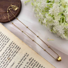 Vriksham Vintage Heart & Gold Dot Look Alike Anti Tarnish Necklace Chain-G20940
