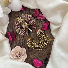 Vriksham Half Moon Design With Cluster Bead Layer Jada Billai-Red-G19261