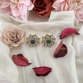 Vriksham Flower Jadau Kundan Stud Earring-White Green-J3198