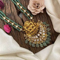 Vriksham Lakshmi Pendant Kundan Jadau Pastel Green Beaded Mala-White-J2916