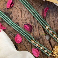 Vriksham Lakshmi Pendant Kundan Jadau Pastel Green Beaded Mala-White-J2916