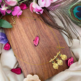 Vriksham Traditional Laxmi Coin With Green Stone Stud 3 Closed Pendant Invisible Chain-KG22311