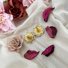 Vriksham Flower Jadau Kundan Stud Earring-White Green-J3198