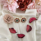 Vriksham Antique Flower Jadau Kundan Stud Earring-Red White & Green-J3199