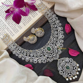 Vriksham Intricate Crystal With Centerpiece Pendant With AD Choker Neckpiece-Green-Pearl-G20203