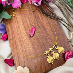 Vriksham Traditional Laxmi Coin With Green Stone Stud 3 Closed Pendant Invisible Chain-KG22311