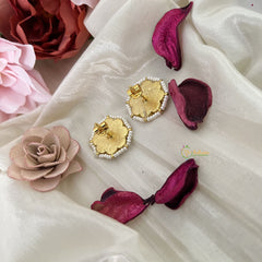 Vriksham Antique Flower Jadau Kundan Stud Earring-Red White & Green-J3199