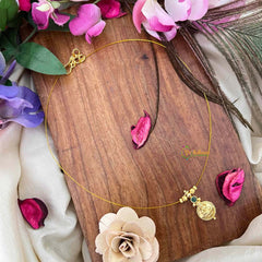 Vriksham Traditional Laxmi Coin With Green Stone Stud Single Pendant Invisible Chain-KG22310