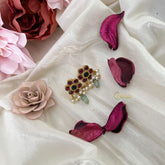 Vriksham Floral Stud Earring-Red Green-Pearls-Pastel Green Beads-J3183