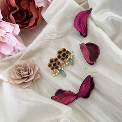 Vriksham Floral Stud Earring-Red Green-Pearls-Pastel Green Beads-J3183