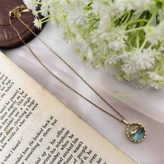 Vriksham Sea Pendant Gold Alike Anti Tarnish Necklace Chain-Aqua Blue-G20960