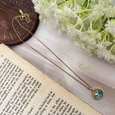 Vriksham Sea Pendant Gold Alike Anti Tarnish Necklace Chain-Dark Aqua Blue-G20961