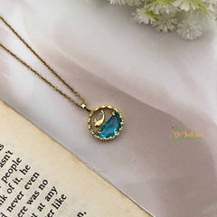 Vriksham Sea Pendant Gold Alike Anti Tarnish Necklace Chain-Dark Aqua Blue-G20961
