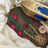 Vriksham Dual Peacock With Lakshmi Kundan Jadau Pastel Green Beaded Mala-J2912