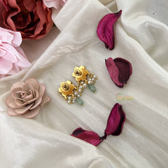 Vriksham Floral Stud Earring-Red Green-Pearls-Pastel Green Beads-J3183