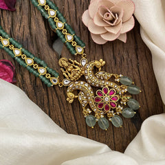 Vriksham Dual Peacock With Lakshmi Kundan Jadau Pastel Green Beaded Mala-J2912
