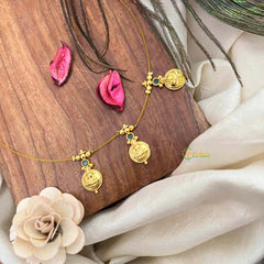 Vriksham Traditional Laxmi Coin With Green Stone Stud 3 Flexible Pendant Invisible Chain-KG22312