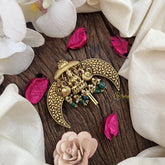 Vriksham Traditional Gold Finish Lakshmi With Peacock Jada Billai-Green Bead-G19273