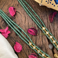 Vriksham Dual Peacock With Lakshmi Kundan Jadau Pastel Green Beaded Mala-J2912