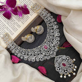 Vriksham Intricate Crystal With Pink Centerpiece Pendant With Choker Neckpiece-Red-Pearl-G20202