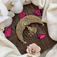 Vriksham Half Moon Gold Plated With Heart Shape Jada Billai-Pearl-G19277