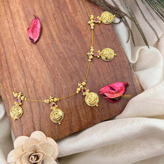 Vriksham Traditional Laxmi Coin With Red Stone Stud 5 Flexible Pendant Invisible Chain-KG22314