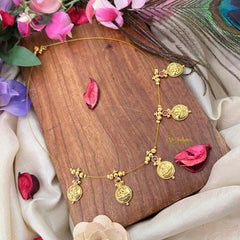 Vriksham Traditional Laxmi Coin With Red Stone Stud 5 Flexible Pendant Invisible Chain-KG22314