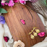 Vriksham Traditional Laxmi Coin With Red Stone Stud 3 Closed Pendant Invisible Chain-KG22316