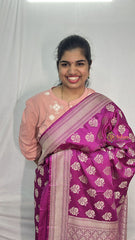 Vriksham Dark Pink Mashru Katan Silk Floral Banarasi Saree-Handloom-VS4294