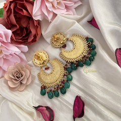 Vriksham Floral Chandbali Earring-Red Green & White-Pearls-Green Beads-J3179