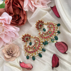 Vriksham Floral Chandbali Earring-Red Green & White-Pearls-Green Beads-J3177