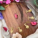 Vriksham Traditional Laxmi Coin With White Stone Stud 5 Pendant Invisible Chain-KG22306